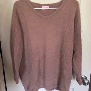 Pink Lily Brown V-Neck Sweater Soft Knit
